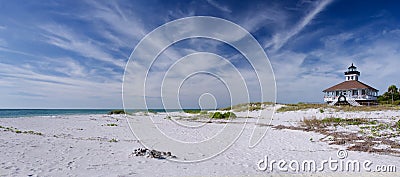 Panorama of a lighthouse on Floridaâ€™s west coast Stock Photo